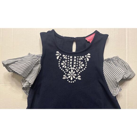 Isaac Mizrahi New York Girl’s Cold Shoulder Dress 4T Navy Embroidered Stripes - Picture 4 of 5